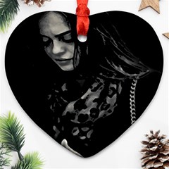 Beauty Woman Black And White Photo Illustration Heart Ornament (two Sides)