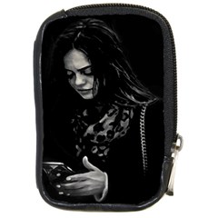 Beauty Woman Black And White Photo Illustration Compact Camera Leather Case by dflcprintsclothing