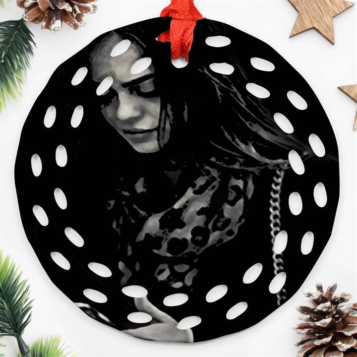 Beauty Woman Black And White Photo Illustration Ornament (Round Filigree)