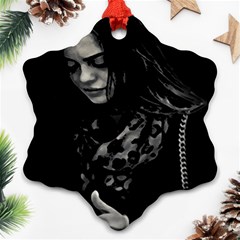 Beauty Woman Black And White Photo Illustration Snowflake Ornament (two Sides) by dflcprintsclothing