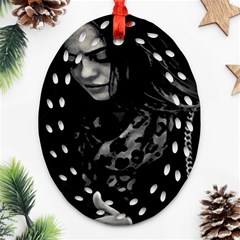 Beauty Woman Black And White Photo Illustration Oval Filigree Ornament (two Sides) by dflcprintsclothing