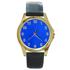 Leather Smooth 22 Blue Round Gold Metal Watch by skindeep