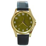 Leatherette 6 Green Round Gold Metal Watch Front