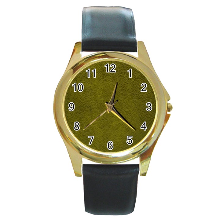 Leatherette 6 Green Round Gold Metal Watch