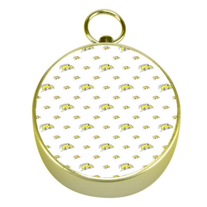 Cartoon Funny Weird Car Motif Pattern Gold Compasses