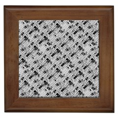 8 bit newspaper pattern, gazette collage black and white Framed Tile