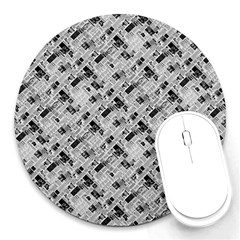 8 bit newspaper pattern, gazette collage black and white Round Mousepads