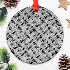 8 bit newspaper pattern, gazette collage black and white Ornament (Round)