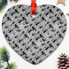 8 bit newspaper pattern, gazette collage black and white Ornament (Heart)