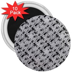 8 bit newspaper pattern, gazette collage black and white 3  Magnets (10 pack) 