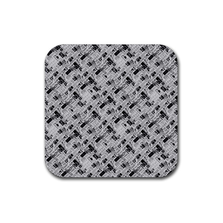 8 bit newspaper pattern, gazette collage black and white Rubber Coaster (Square) 