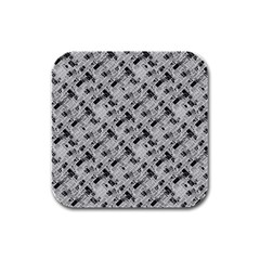 8 bit newspaper pattern, gazette collage black and white Rubber Square Coaster (4 pack) 