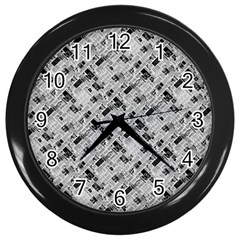 8 bit newspaper pattern, gazette collage black and white Wall Clock (Black)