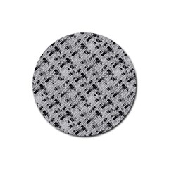 8 bit newspaper pattern, gazette collage black and white Rubber Round Coaster (4 pack) 