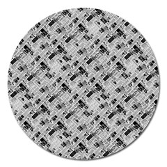 8 bit newspaper pattern, gazette collage black and white Magnet 5  (Round)