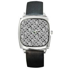 8 Bit Newspaper Pattern, Gazette Collage Black And White Square Metal Watch by Casemiro