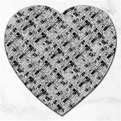 8 bit newspaper pattern, gazette collage black and white Jigsaw Puzzle (Heart)