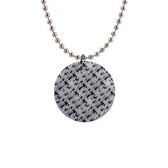 8 Bit Newspaper Pattern, Gazette Collage Black And White 1  Button Necklace by Casemiro