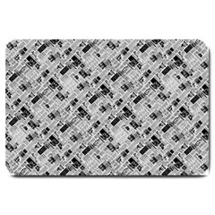 8 bit newspaper pattern, gazette collage black and white Large Doormat 