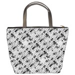 8 bit newspaper pattern, gazette collage black and white Bucket Bag Back