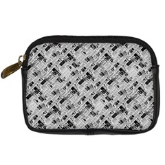 8 Bit Newspaper Pattern, Gazette Collage Black And White Digital Camera Leather Case by Casemiro