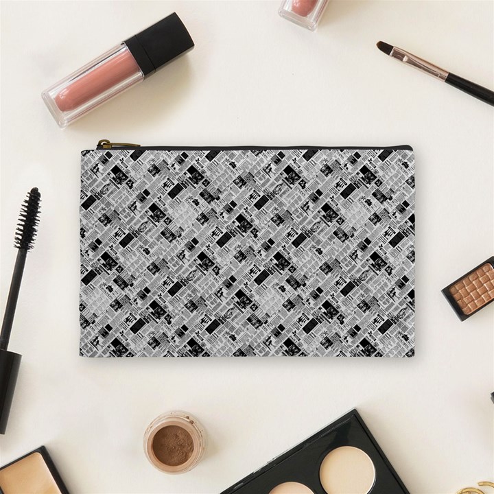 8 bit newspaper pattern, gazette collage black and white Cosmetic Bag (Medium)