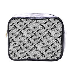 8 bit newspaper pattern, gazette collage black and white Mini Toiletries Bag (One Side)