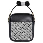 8 bit newspaper pattern, gazette collage black and white Girls Sling Bag Front