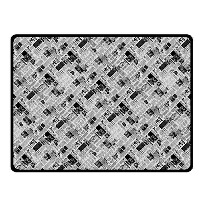 8 bit newspaper pattern, gazette collage black and white Fleece Blanket (Small)