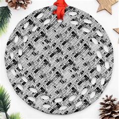 8 bit newspaper pattern, gazette collage black and white Ornament (Round Filigree)