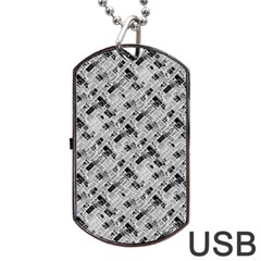 8 bit newspaper pattern, gazette collage black and white Dog Tag USB Flash (One Side)