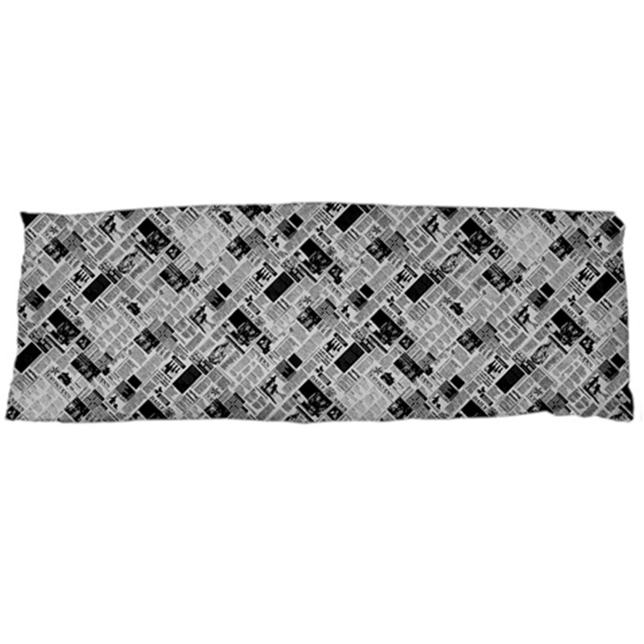 8 bit newspaper pattern, gazette collage black and white Body Pillow Case (Dakimakura)