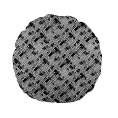 8 bit newspaper pattern, gazette collage black and white Standard 15  Premium Round Cushions