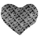 8 bit newspaper pattern, gazette collage black and white Large 19  Premium Heart Shape Cushions Front