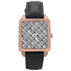 8 Bit Newspaper Pattern, Gazette Collage Black And White Rose Gold Leather Watch  by Casemiro