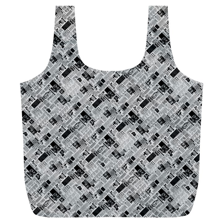 8 bit newspaper pattern, gazette collage black and white Full Print Recycle Bag (XL)