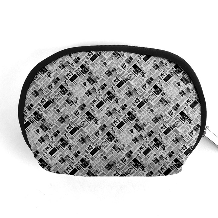 8 bit newspaper pattern, gazette collage black and white Accessory Pouch (Medium)