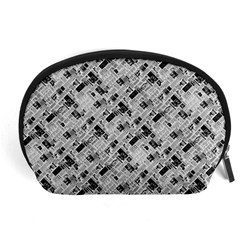 8 bit newspaper pattern, gazette collage black and white Accessory Pouch (Large)