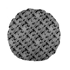 8 bit newspaper pattern, gazette collage black and white Standard 15  Premium Flano Round Cushions