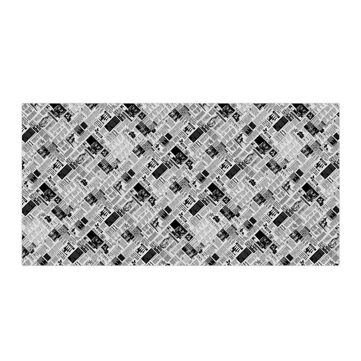 8 bit newspaper pattern, gazette collage black and white Satin Wrap