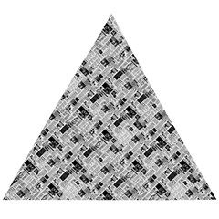 8 Bit Newspaper Pattern, Gazette Collage Black And White Wooden Puzzle Triangle by Casemiro