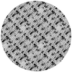 8 bit newspaper pattern, gazette collage black and white Wooden Puzzle Round