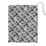 8 bit newspaper pattern, gazette collage black and white Drawstring Pouch (5XL) Front