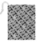 8 bit newspaper pattern, gazette collage black and white Drawstring Pouch (5XL) Back