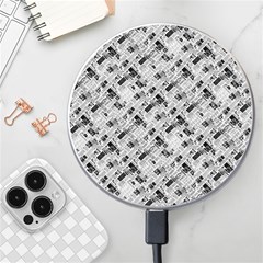 8 bit newspaper pattern, gazette collage black and white Wireless Charger