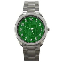 Crocodile Leather Green Sport Metal Watch by skindeep