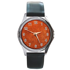 Faux Leather Brown 2 Round Metal Watch by skindeep