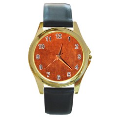 Faux Leather Brown 2 Round Gold Metal Watch by skindeep