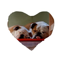 2 Sleeping Bulldogs Standard 16  Premium Flano Heart Shape Cushions