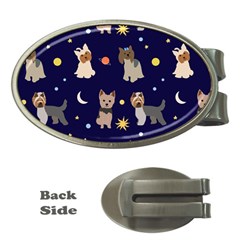 Terrier Cute Dog With Stars Sun And Moon Money Clips (oval)  by SychEva